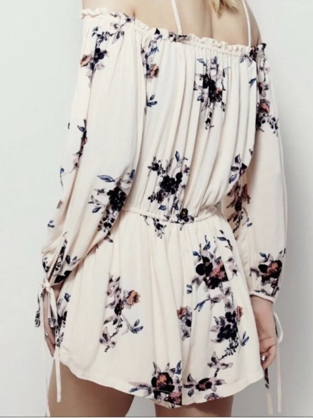 Free People Off Shoulder Romper Cream/Blush Long Sleeve Size M